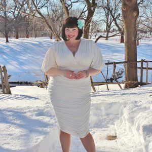 Kiyonna Ivory White Ruched Midi Dress